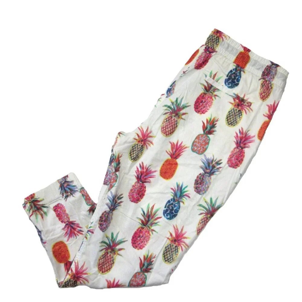 NWT J.Crew Seaside in Ivory Ratti Painted Pineapples Pull-on Jogger Pants 8